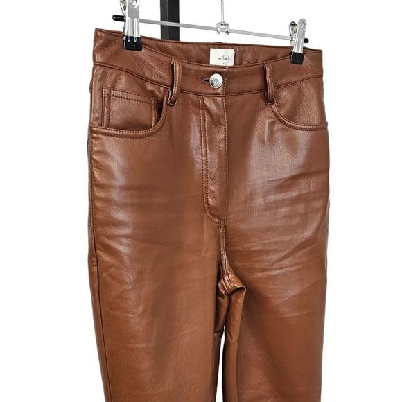 Aritzia Wilfred The Melina  High Rise Vegan Leather Pants Straight Leg Sz 4 Tall - Picture 4 of 8